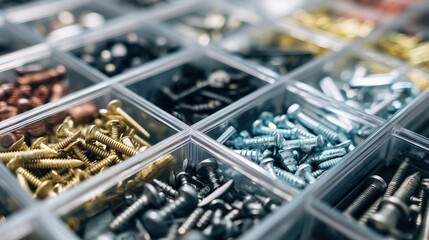 Hardware Display Case — Close-Up Bolts, Screws & Nails
