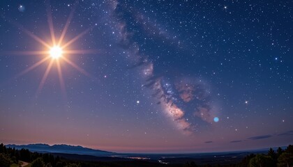 Serene night sky filled with countless stars and a radiant full moon, creating a breathtaking celestial landscape, vastness, dark, magical