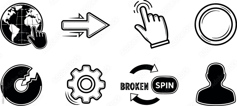 Poster interactive web icons set with globe hand cursor and user profile silhouette vector collection