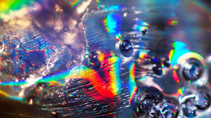 Abstract holographic crystal bubbles, colorful iridescent rainbow texture, vibrant liquid surface...
