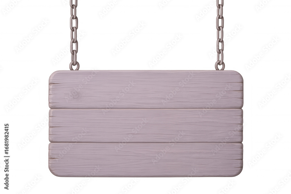 Poster wooden sign hanging from metal chains on a transparent background, creating a rustic and customizabl