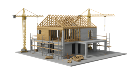 Isolated group of five trees with green foliage on transparent background