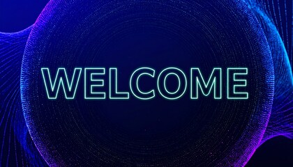 Glowing Welcome Text on Abstract Blue Purple Particle Background