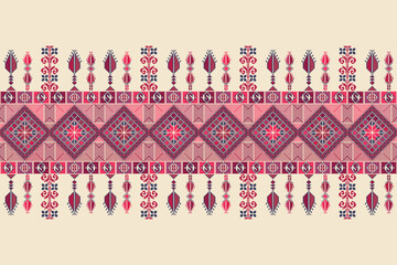 Traditional Tatreez embroidery horizontal seamless pattern, Palestinian border. Scalable vector design for print, background, template