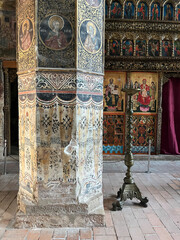 Church Interior with Painted Column and Iconostasis