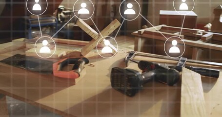 Person icon circle fading above bench initiating network connecting tools in animated overlay - Powered by Adobe