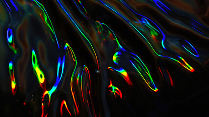 Abstract holographic neon rainbow waves texture, colorful glowing liquid light streaks background,...