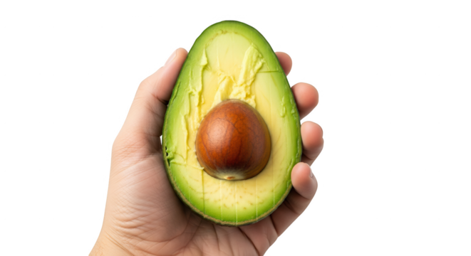 Delicious Ripe Avocado Half Held in Hand With Healthy Green Flesh and Brown Pit A Perfect Superfood