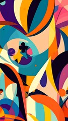 A vibrant abstract design, bursting with a medley of bold colors and dynamic shapes.