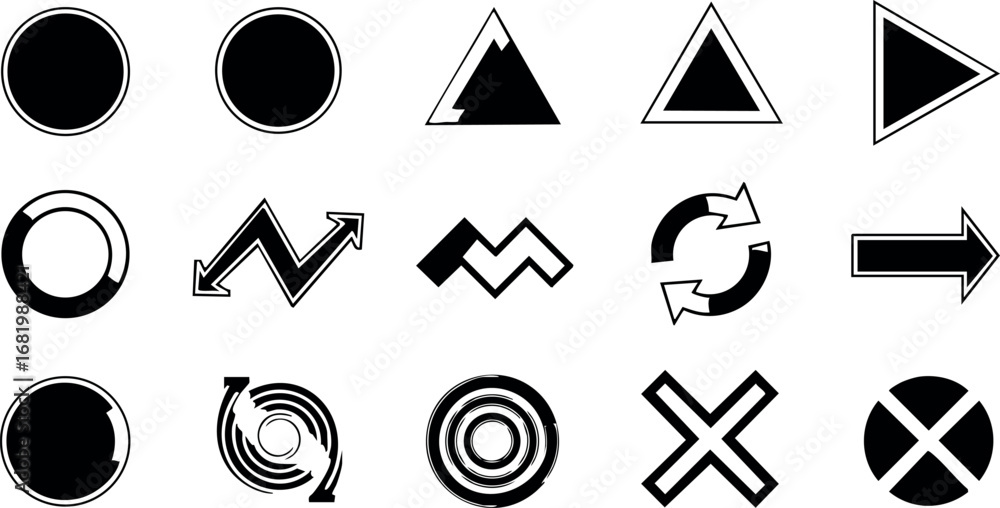 Poster black and white abstract geometric arrow and shape icons vector set for design use