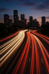 Metropolitan highway light trails with dynamic motion blur effects capturing urban energy and transportation infrastructure