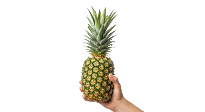 A Person Holds A Fresh Ripe Pineapple Fruit Overhead Against A Dark Backdrop With Colorful Bokeh Dots Adding A Festive Atmosphere
