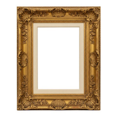 Ornate gold picture frame isolated on transparent background