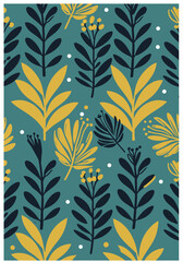 Fototapeta premium Whimsical botanical seamless pattern with stylized leaves and berries
