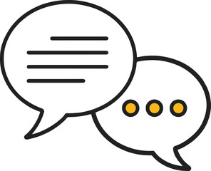 Two speech bubbles, one with lines and the other with dots, representing communication, dialog, and discussion isolated on white background a simple and modern design for web and app interfaces
