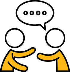 Two people talking with a speech bubble above them, representing communication, dialog, and discussion isolated on white background a simple and modern design for web and app interfaces