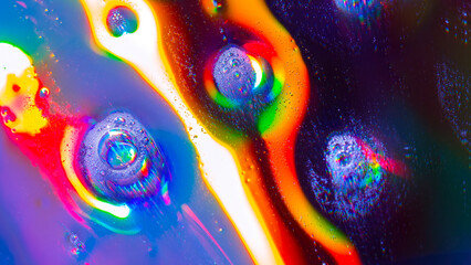 Abstract holographic bubbles, colorful neon liquid rainbow surface, vibrant glowing psychedelic texture
