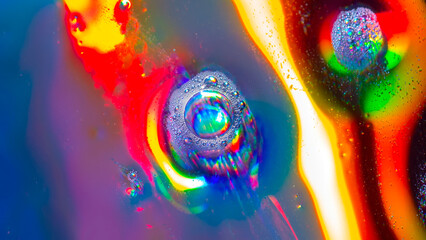 Abstract holographic bubbles, colorful neon liquid rainbow surface, vibrant glowing psychedelic texture