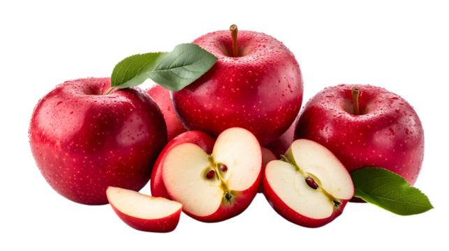 Fresh Red Apples on Transparent Background Still Life
