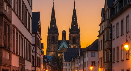 Obraz premium Worms Cathedral at Sunset - A German Architectural Masterpiece.