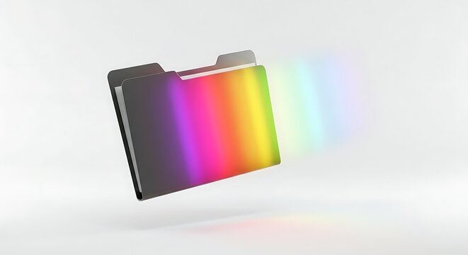 Vibrant rainbow colors emanating from a modern folder, symbolizing creativity and ideas