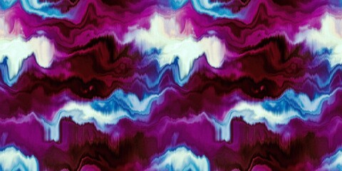 Moody ombre blur tie dye effect seamless border pattern. Wavy liquid paint flow banner edging background in bold hippy style. Striped wash tape textur for continuous design. © Limolida Studio