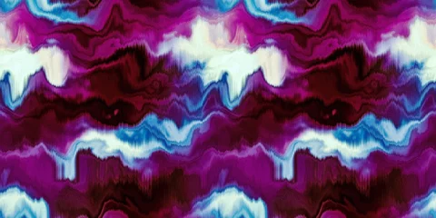 Fotobehang Ombre Moody ombre blur tie dye effect seamless border pattern. Wavy liquid paint flow banner edging background in bold hippy style. Striped wash tape textur for continuous design.  © Limolida Studio