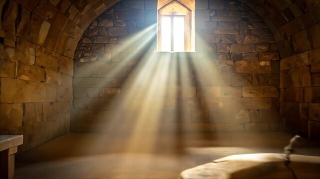 Ancient stone interior with sunlight
