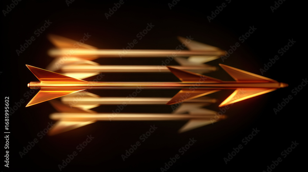Aufkleber golden arrows in motion create dynamic and striking visual effect against dark background, symbolizi