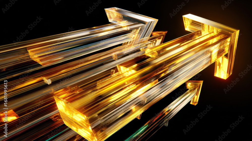 Poster dynamic golden arrows create sense of movement and direction, symbolizing progress and innovation. s