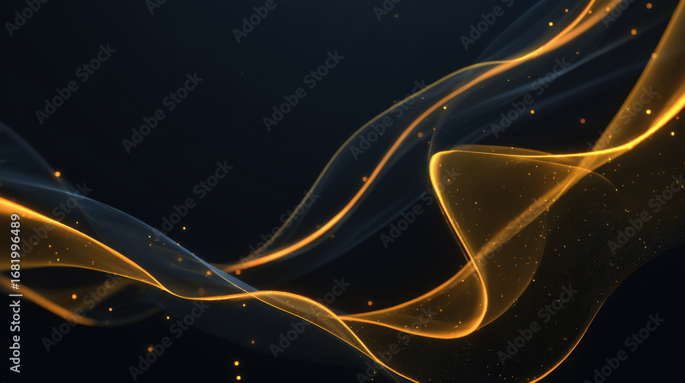 Poster elegant golden waves flow gracefully against dark background, creating mesmerizing visual effect. so