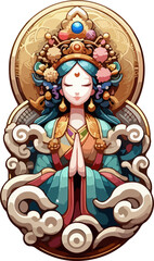 Obraz premium Elegant_Asian_Queen_Vector_Illustration_in_Mythological_Style_with_Traditional