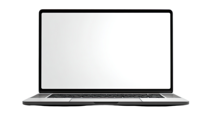 A gray laptop computer with a blank white screen