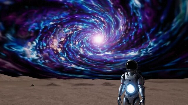 Space explorer discovering novel galaxies and cosmic realms, fantastical gateway to distant universes, computer-generated ry