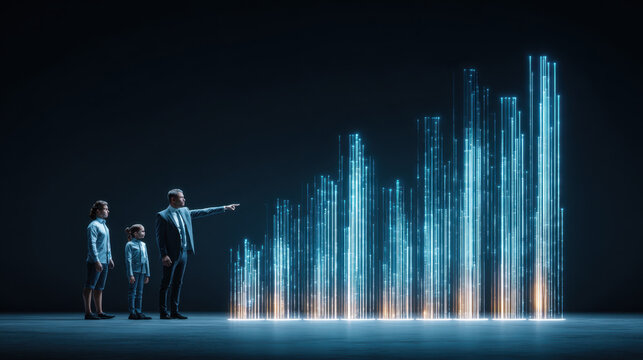 Business growth data visualization technology family teamwork future success digital analytics progress professional child parent innovation communication strategy investment finance education