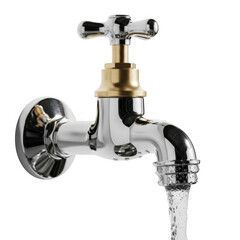 Water faucet flowing isolated on transparent background