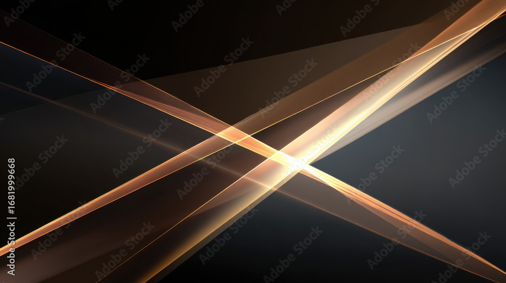 Poster abstract light beams create dynamic composition with warm tones and dark backgrounds, evoking sense 