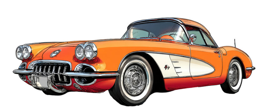 Classic orange and white convertible car (1)