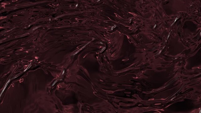 Shimmering marron color surface with wavy patterns. Liquid material reflects light, creating a dynamic and fluid appearance