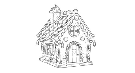 Gingerbread House Coloring Page Line Art