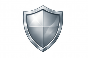 Silver shield gleaming, symbolizing protection, conveying strength and security against clean transparent backdrop