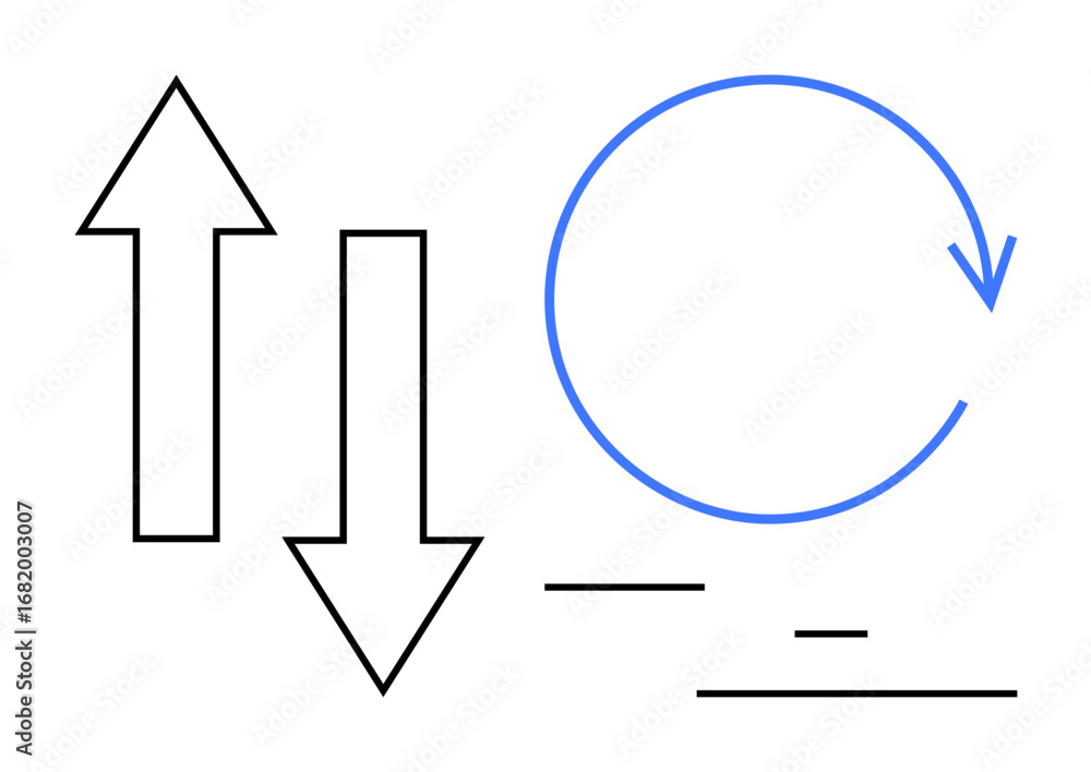 Poster vertical up and down arrows paired with a blue circular arrow suggest emphasizing processes, directi