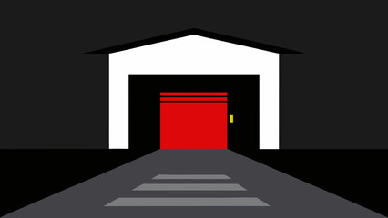 Single Racing Garage in the Pit Lane with its Door Open Ready