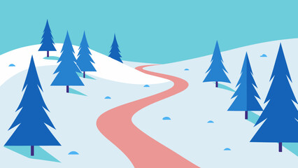 Scenic Snowy Cross Country Ski Track Winding Through a Winter Landscape