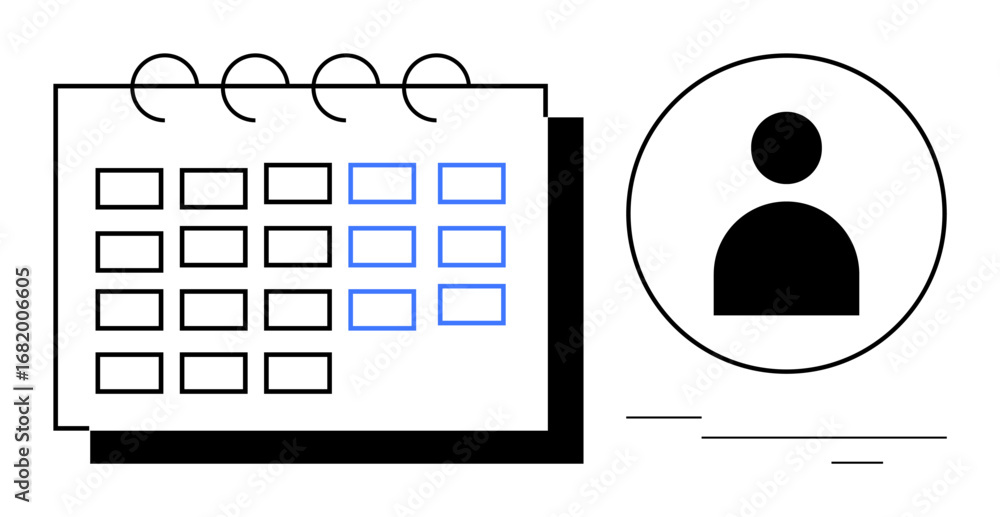 Poster calendar with highlighted dates next to a person icon, symbolizing organization and planning. ideal 