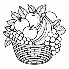 Fruit Basket Coloring Page – Printable Healthy Food Activity for Kids