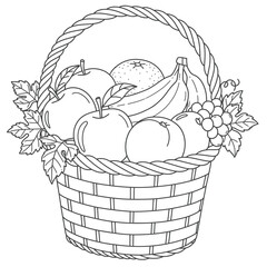 Fruit Basket Coloring Page – Healthy Food Printable Activity for Kids