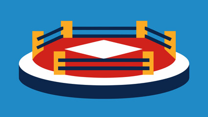 Intense boxing or MMA arena with a ring in the center ready for combat sports