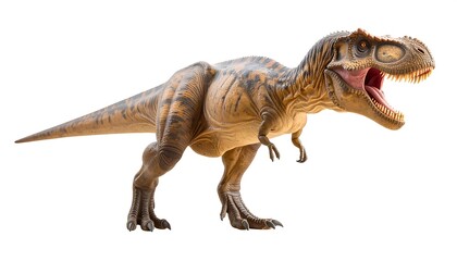 Obraz premium A formidable Tyrannosaurus Rex, rendered in a detailed and dynamic pose, against a pure white background.