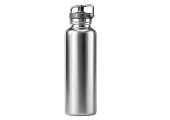 Stainless steel water bottle, cylindrical shape, polished surface, with a screw-on lid and carrying handle